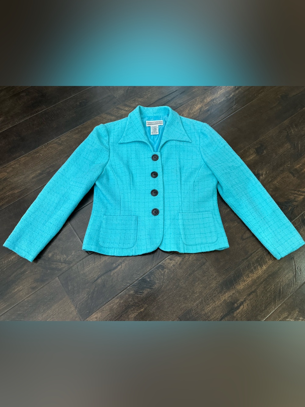 Vintage 90’s Jessica Howard Turquoise Tweed Button Jacket